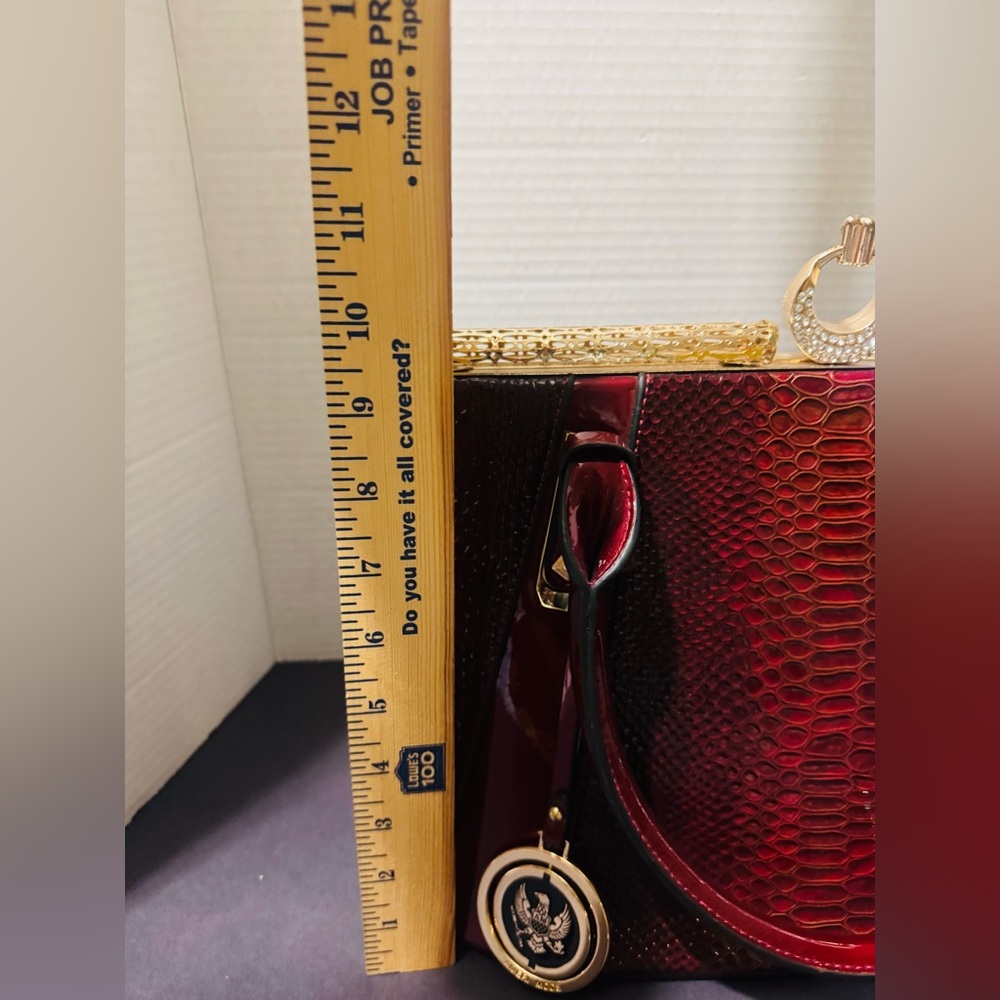 Ameri Mode Burgundy Snake-Embossed design top Han… - image 2